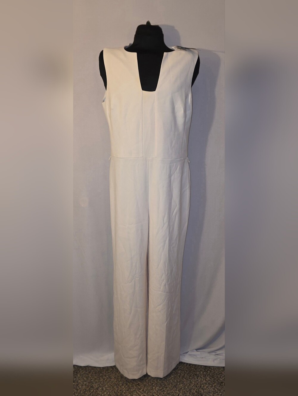 Lauren Ralph Lauren Ivory White Crepe Sleeveless Draped V-Neck Wide-Leg Jumpsuit